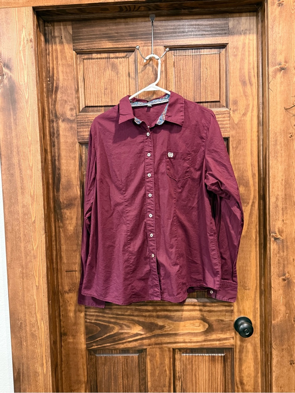 Womens Long-Sleeve Button-Down Shirt - Burgundy cinch XXL